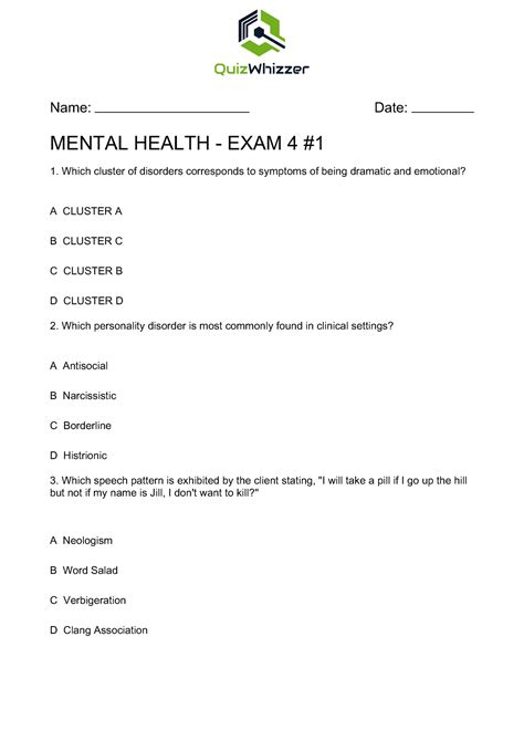 Practice materials. . Herzing mental health exam 4